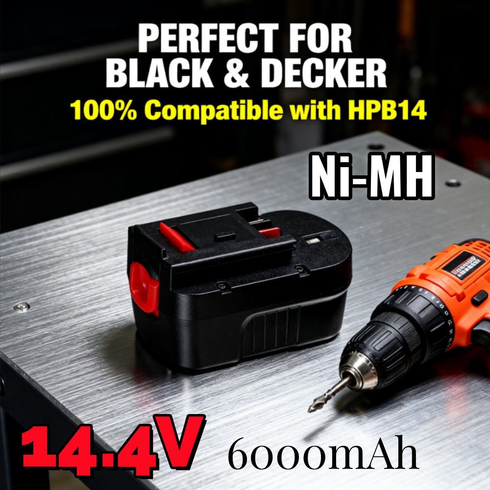 Black+Decker Tool Cordless - Batteria Ni-MH 14.4V 6000mAh potenziata per